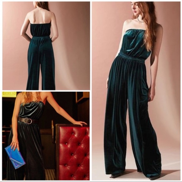 urban outfitters green velvet jumpsuit